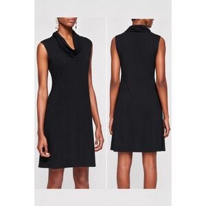 Eileen Fisher Black Jersey Cowl Neck Shift Dress Stretch Minimalist M